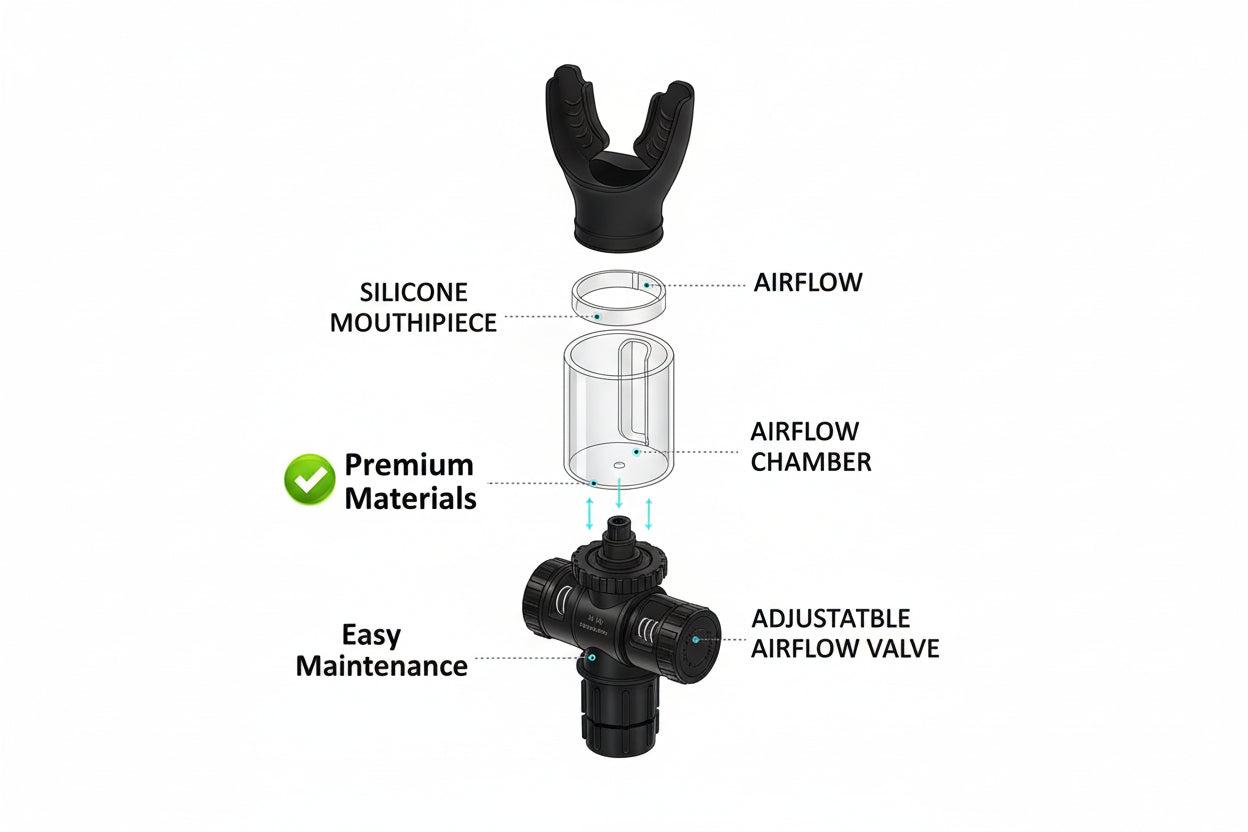 Breathing Trainer with Adjustable Resistance | Portable Respiratory Trainer with High-Grade Silicone | Compact Lung Exercise Device | Easy to Clean (Black)